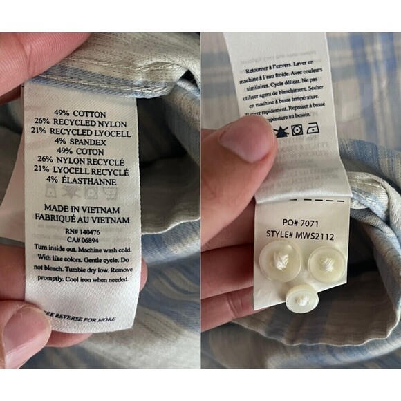 Faherty Men Size XS Blue The Movement Plaid Slim Fit Button Down Cotton Shirt - Picture 6 of 10